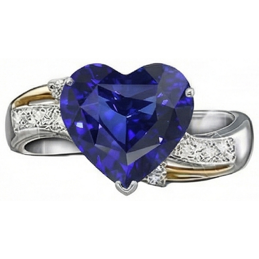 Blauer Saphir-Jubiläums-Herz-Natürlicher Diamant ( nicht im Labor gezüchtet )-Ring 3 Karat Damenschmuck