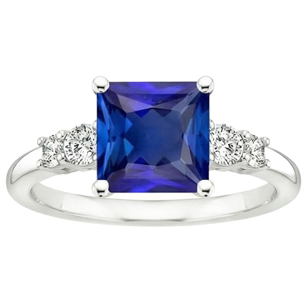 Blauer Saphir-Jubiläumsring Princess Cut Five Stone 5,50 Karat