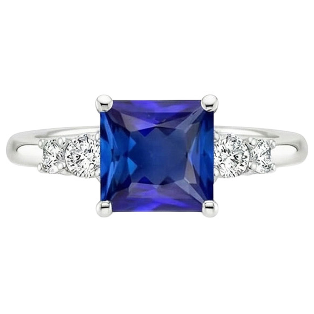 Blauer Saphir-Jubiläumsring Princess Cut Five Stone 5,50 Karat