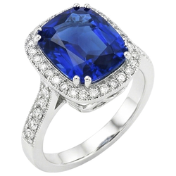Blauer Saphir-Kissen und Ring mit Aus der Erde Abgebauter Natürlicher Diamanten im Rundschliff von 4.55 Karat WG 14K