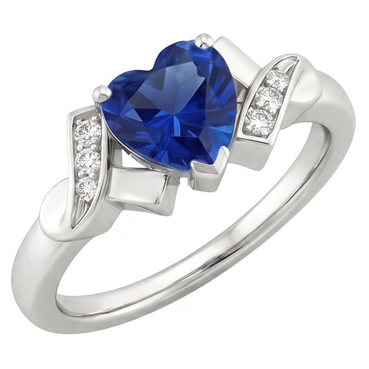 Blauer Saphir Natürlicher Diamant ( nicht im Labor gezüchtet ) Herz Ring Ribbon Style 2 Karat Damenschmuck