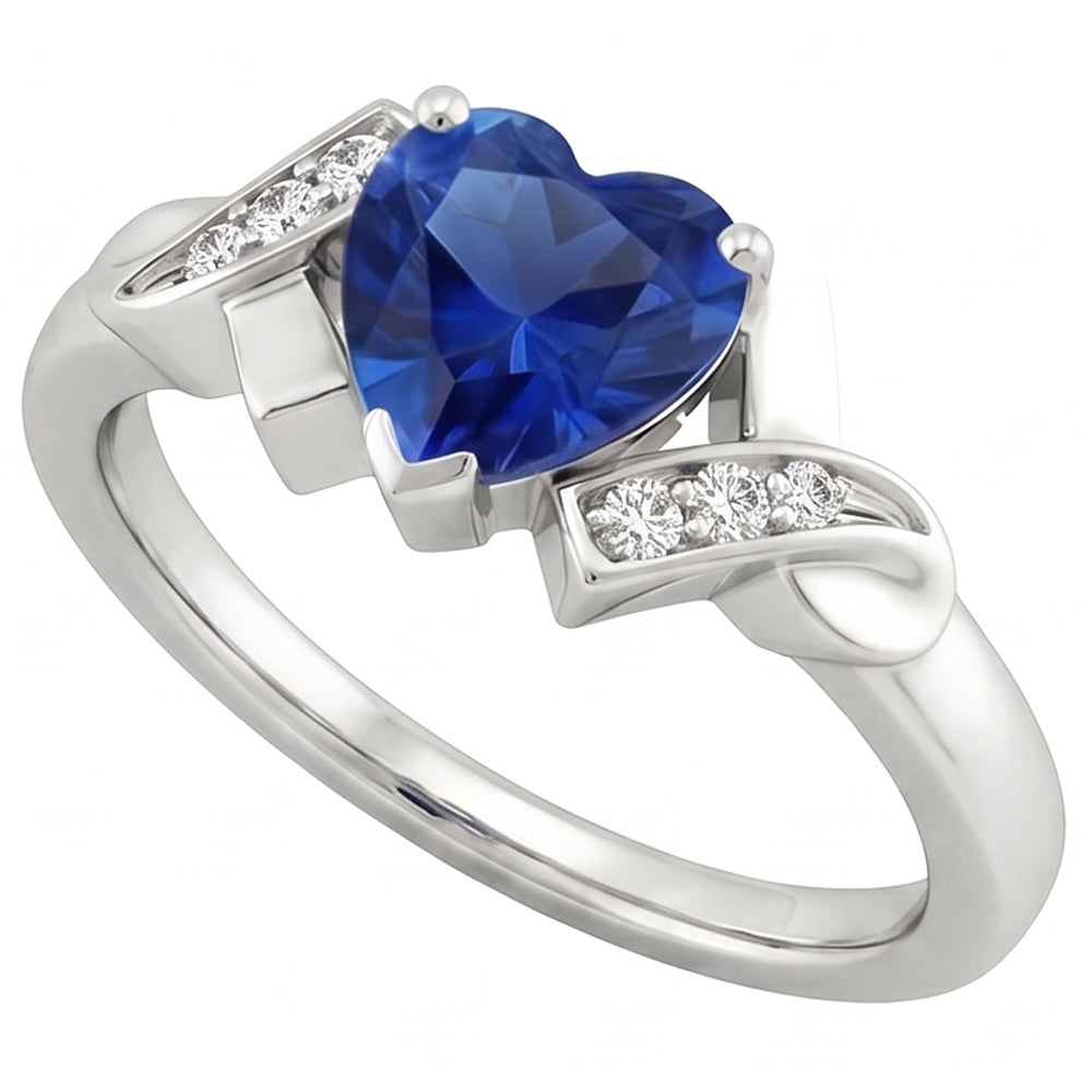 Blauer Saphir Natürlicher Diamant ( nicht im Labor gezüchtet ) Herz Ring Ribbon Style 2 Karat Damenschmuck