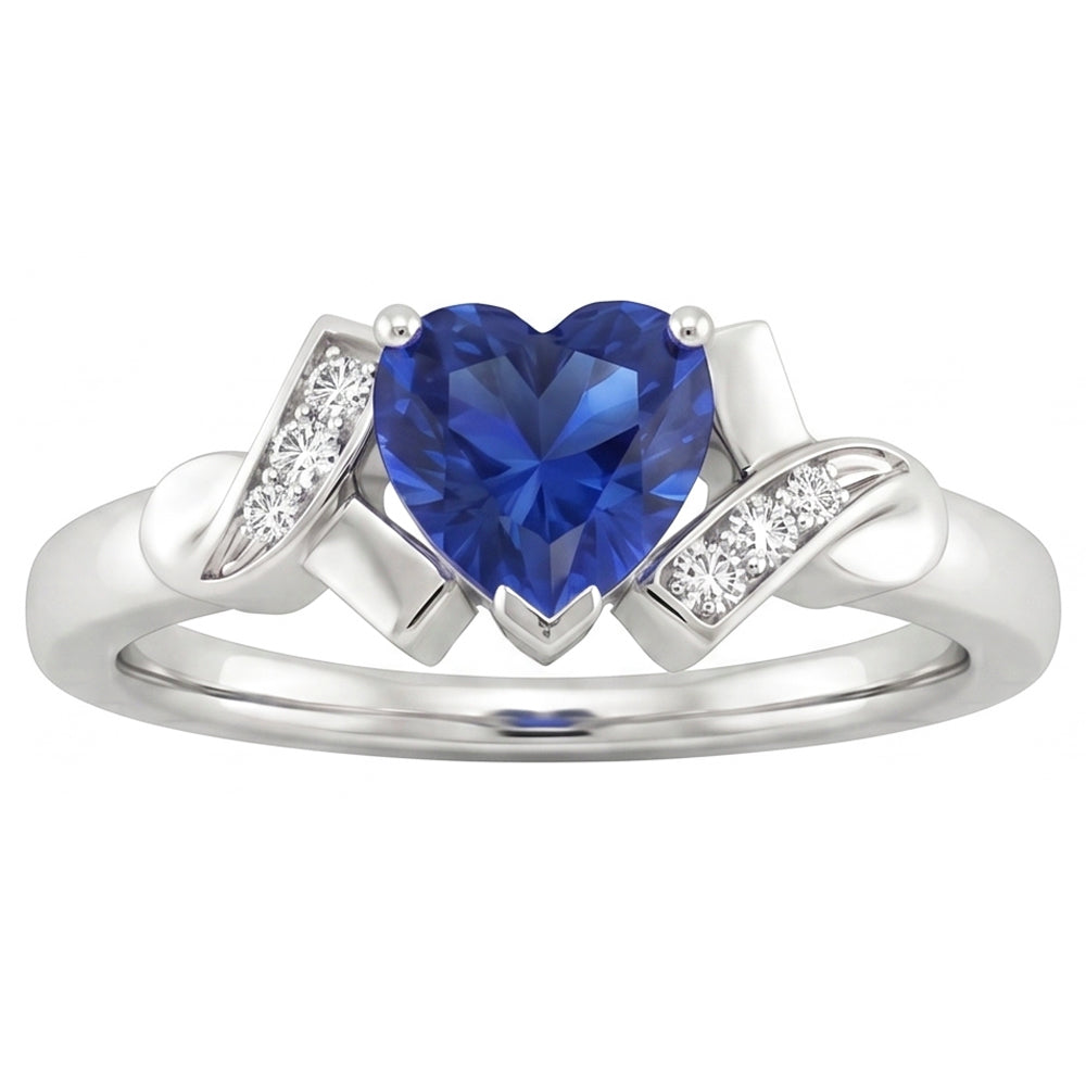 Blauer Saphir Natürlicher Diamant ( nicht im Labor gezüchtet ) Herz Ring Ribbon Style 2 Karat Damenschmuck
