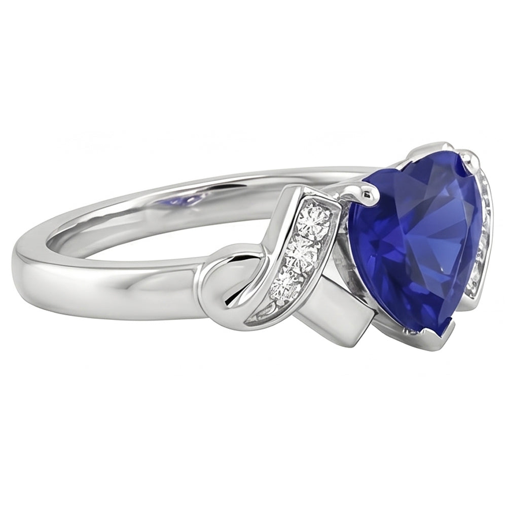 Blauer Saphir Natürlicher Diamant ( nicht im Labor gezüchtet ) Herz Ring Ribbon Style 2 Karat Damenschmuck