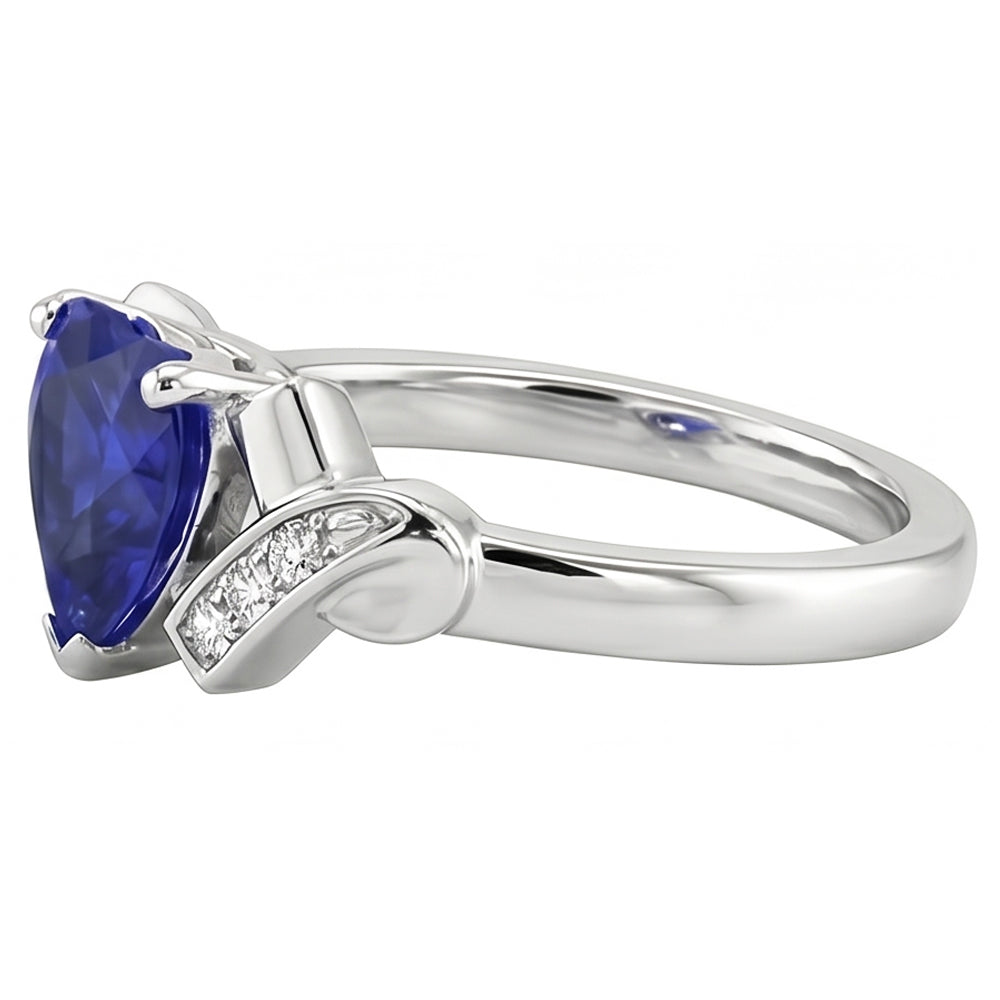 Blauer Saphir Natürlicher Diamant ( nicht im Labor gezüchtet ) Herz Ring Ribbon Style 2 Karat Damenschmuck
