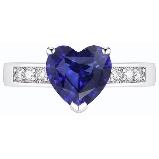Blauer Saphir Natürlicher Diamant ( nicht im Labor gezüchtet )ring Herzschliff Edelstein Gold 14K 2,50 Karat