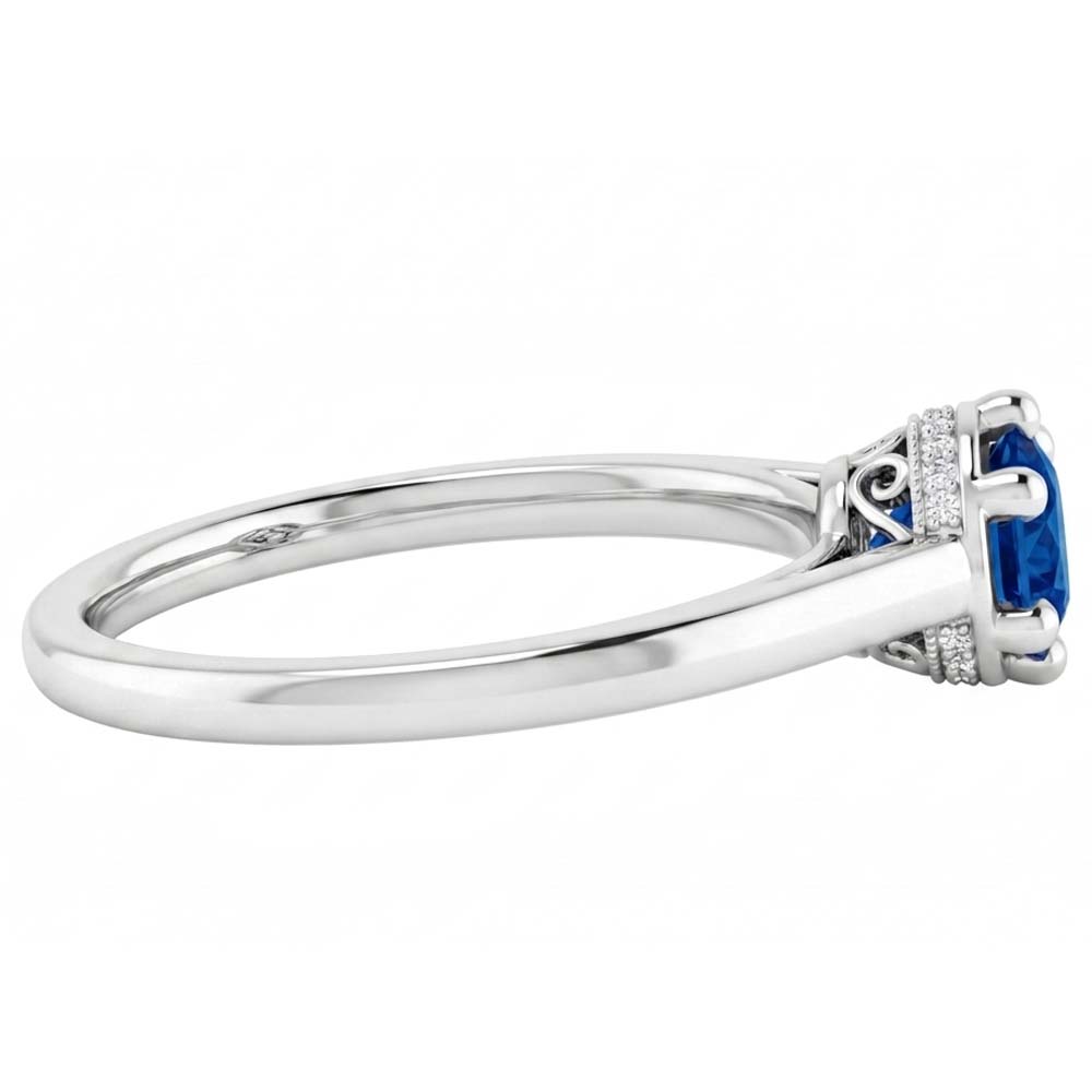 Blauer Saphir Runder Ring Krappenstil 1,25 Karat Weißgold 14K