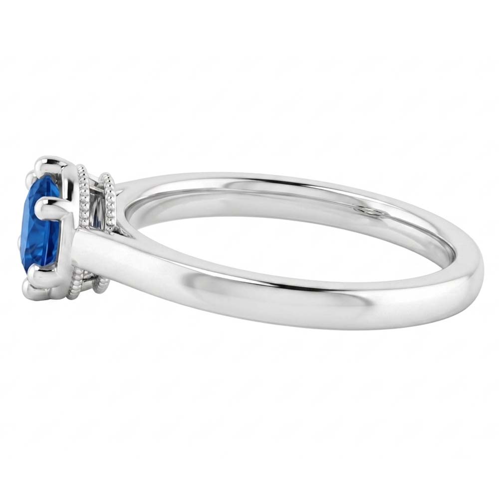 Blauer Saphir Runder Ring Krappenstil 1,25 Karat Weißgold 14K