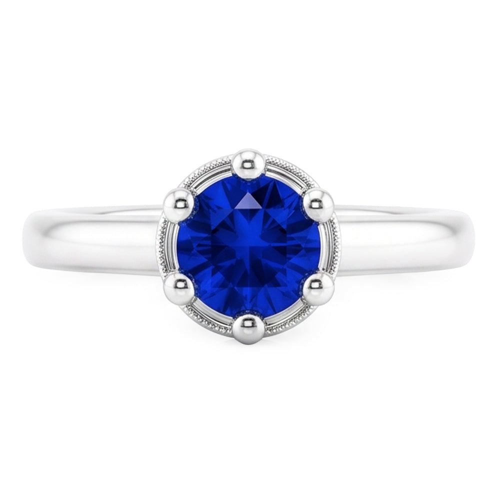 Blauer Saphir Runder Ring Krappenstil 1,25 Karat Weißgold 14K
