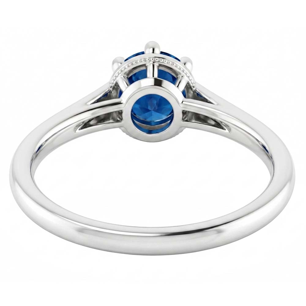 Blauer Saphir Runder Ring Krappenstil 1,25 Karat Weißgold 14K