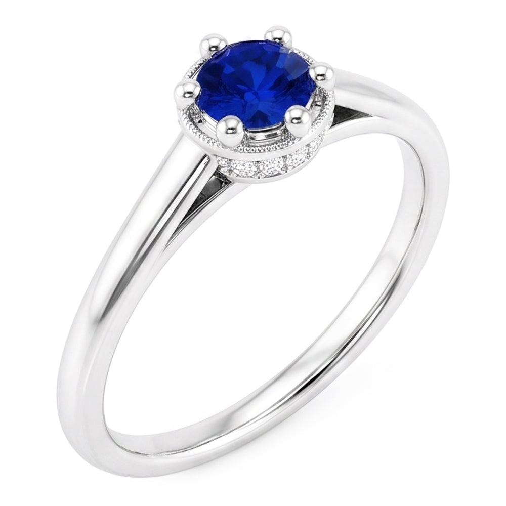 Blauer Saphir Runder Ring Krappenstil 1,25 Karat Weißgold 14K