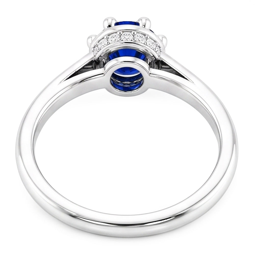 Blauer Saphir Runder Ring Krappenstil 1,25 Karat Weißgold 14K