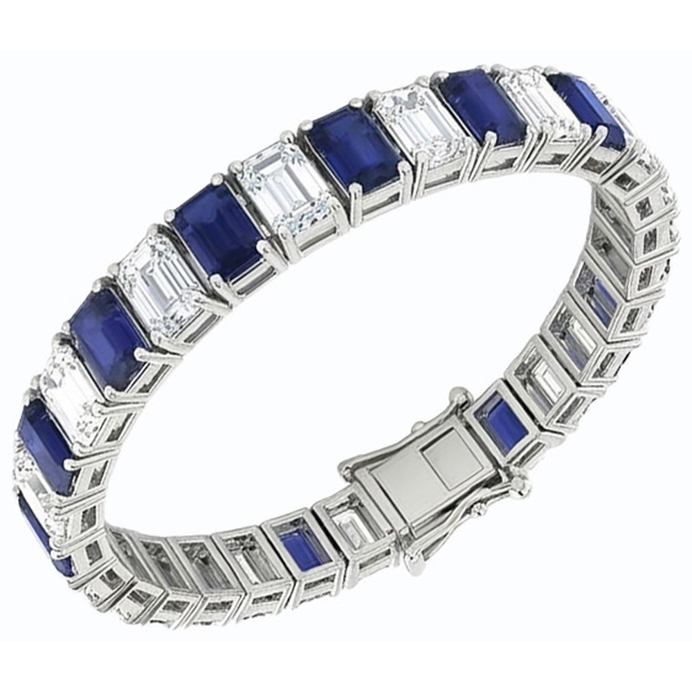 Blauer Saphir Smaragdschliff Tennisarmband 12 Karat Schmuck Neu