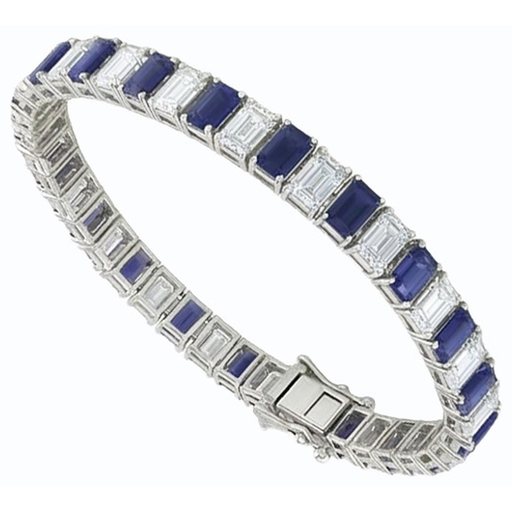 Blauer Saphir Smaragdschliff Tennisarmband 12 Karat Schmuck Neu