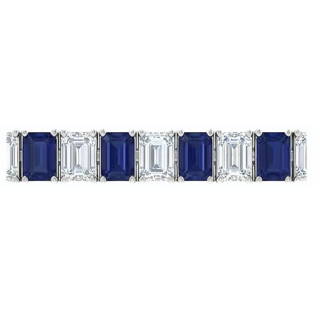 Blauer Saphir Smaragdschliff Tennisarmband 12 Karat Schmuck Neu