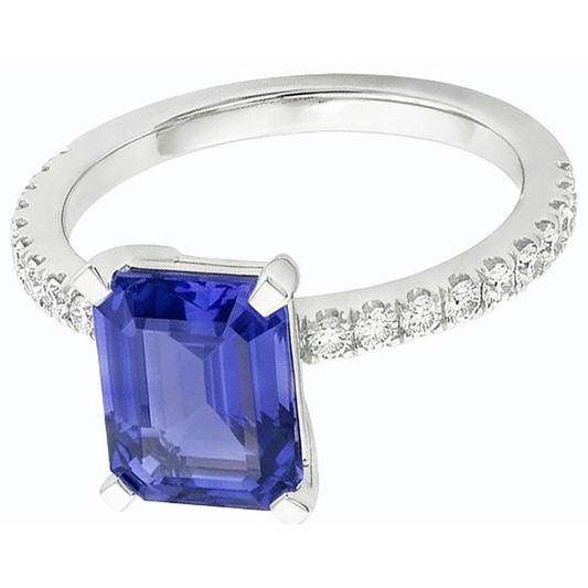 Blauer Saphir Solitär Smaragdring mit Akzenten 3 Karat Gold