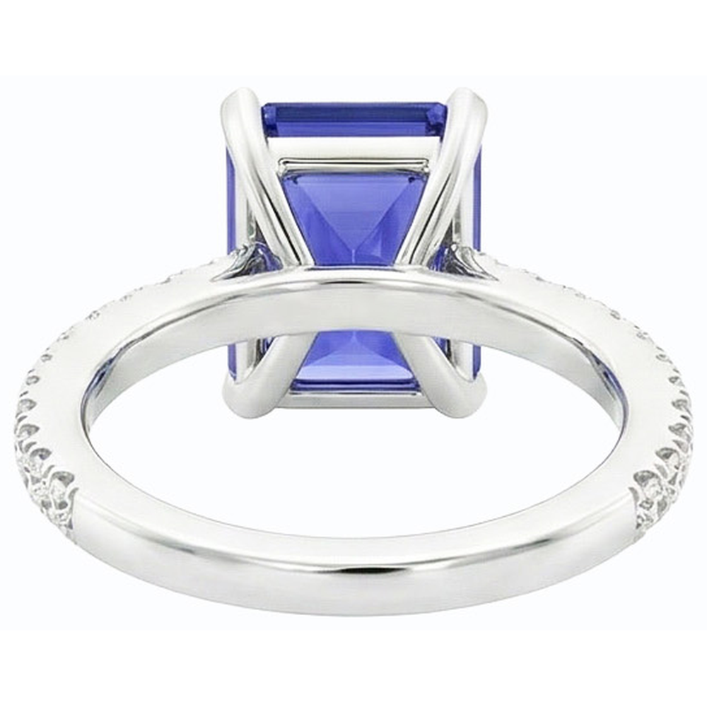 Blauer Saphir Solitär Smaragdring mit Akzenten 3 Karat Gold