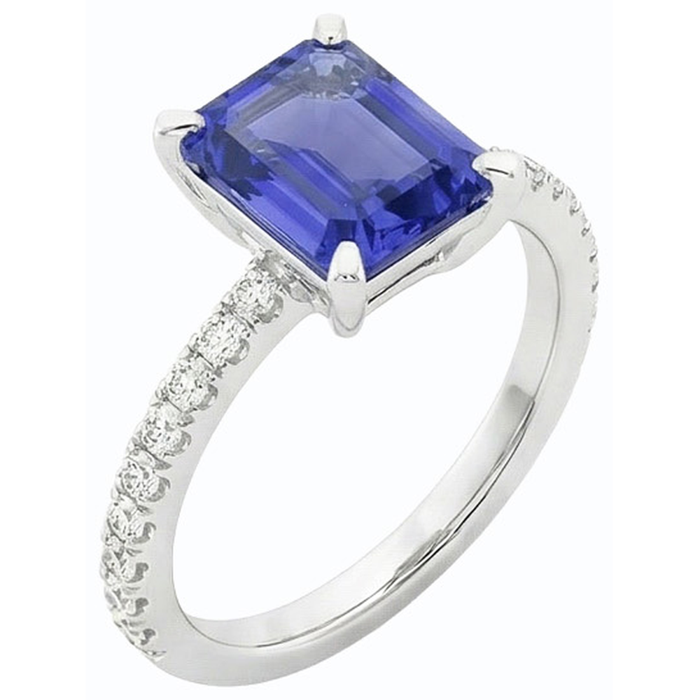 Blauer Saphir Solitär Smaragdring mit Akzenten 3 Karat Gold