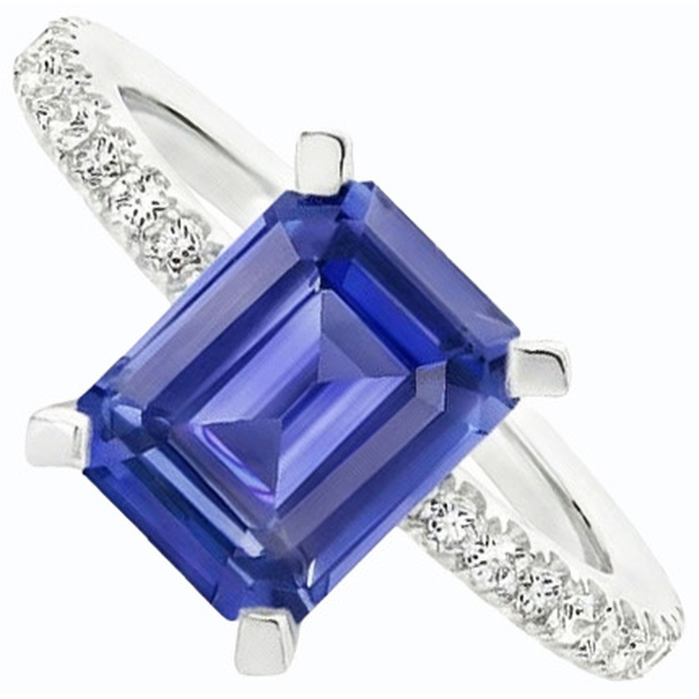 Blauer Saphir Solitär Smaragdring mit Akzenten 3 Karat Gold
