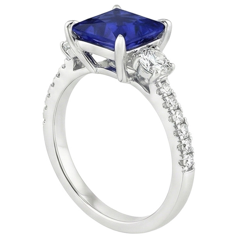 Blauer Saphir-Solitär mit Akzenten Princess Cut Edelstein 6,25 Karat