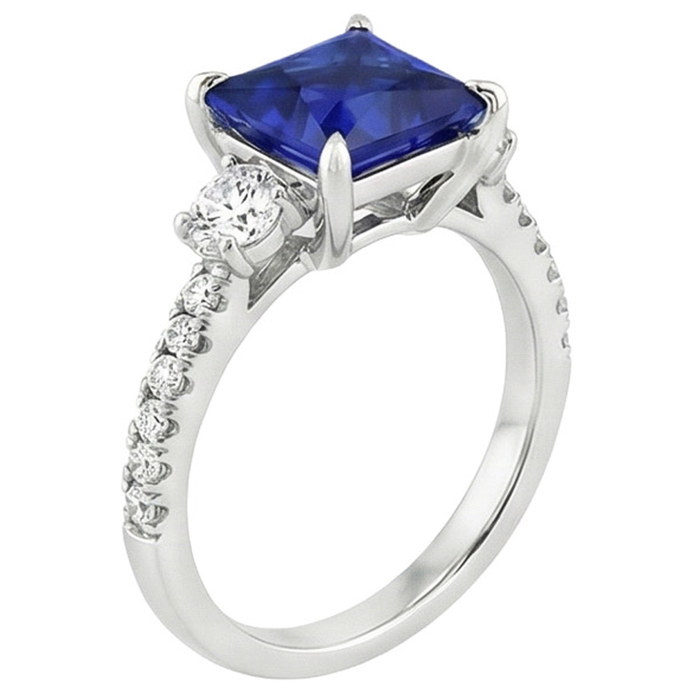Blauer Saphir-Solitär mit Akzenten Princess Cut Edelstein 6,25 Karat