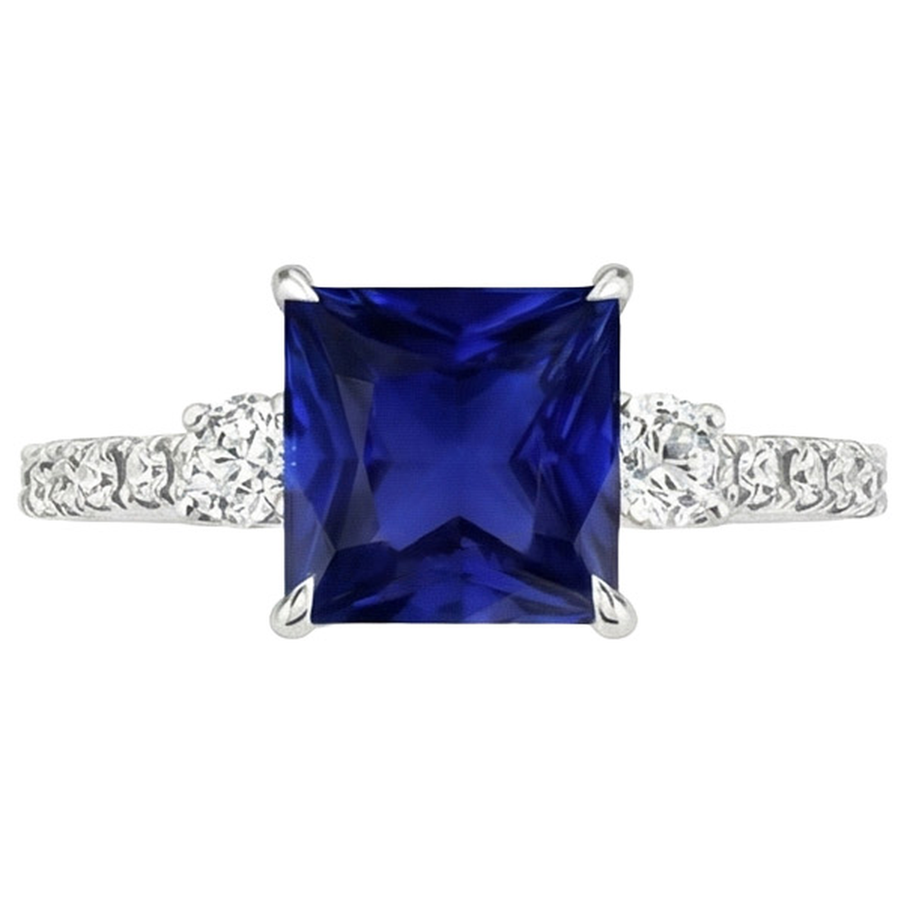 Blauer Saphir-Solitär mit Akzenten Princess Cut Edelstein 6,25 Karat