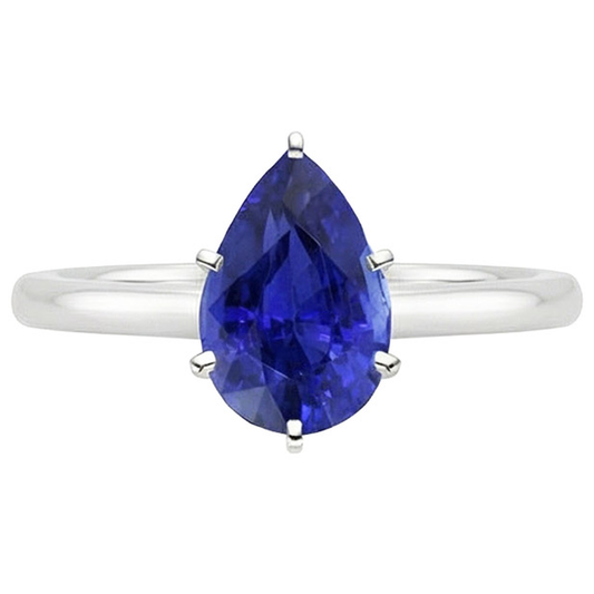 Blauer Saphir Solitärring 4 Karat Edelstein Weißgold 14K