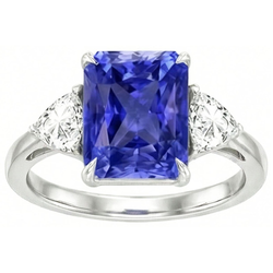 Blauer Saphir Trilliant Natürlicher Diamant ( nicht im Labor gezüchtet ) 3 Steine Ring 3 Karat Gitterfassung