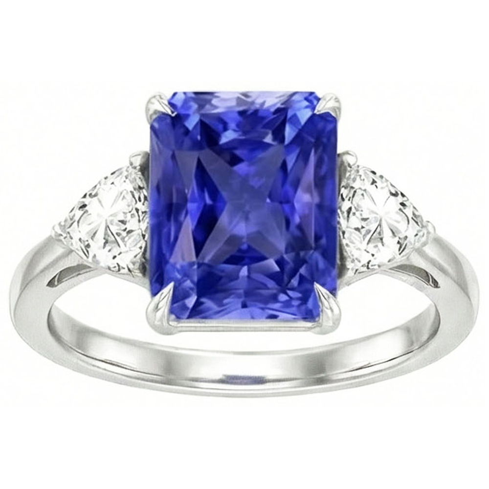 Blauer Saphir Trilliant Natürlicher Diamant ( nicht im Labor gezüchtet ) 3 Steine Ring 3 Karat Gitterfassung