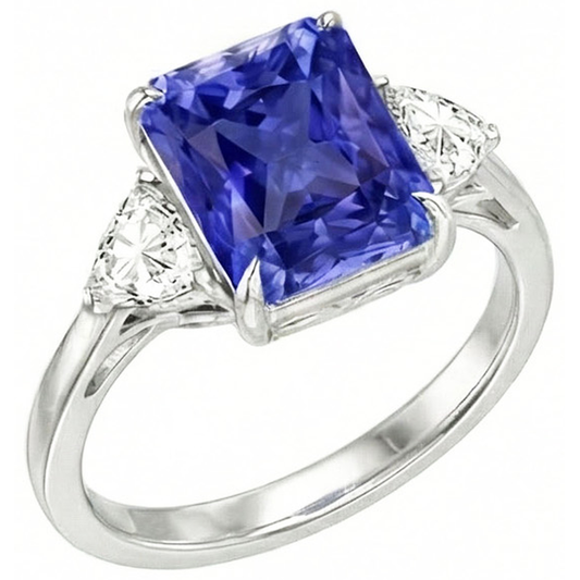 Blauer Saphir Trilliant Natürlicher Diamant ( nicht im Labor gezüchtet ) 3 Steine Ring 3 Karat Gitterfassung