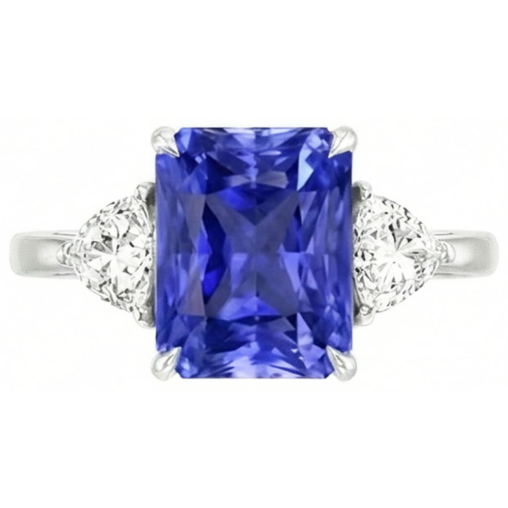 Blauer Saphir Trilliant Natürlicher Diamant ( nicht im Labor gezüchtet ) 3 Steine Ring 3 Karat Gitterfassung