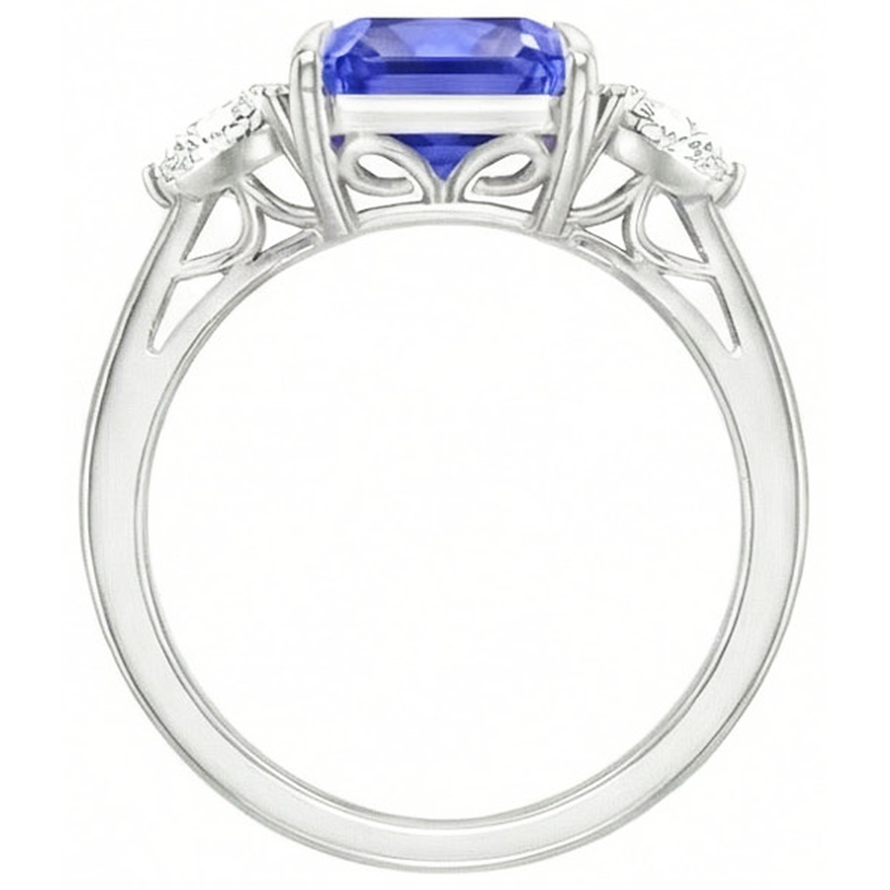 Blauer Saphir Trilliant Natürlicher Diamant ( nicht im Labor gezüchtet ) 3 Steine Ring 3 Karat Gitterfassung