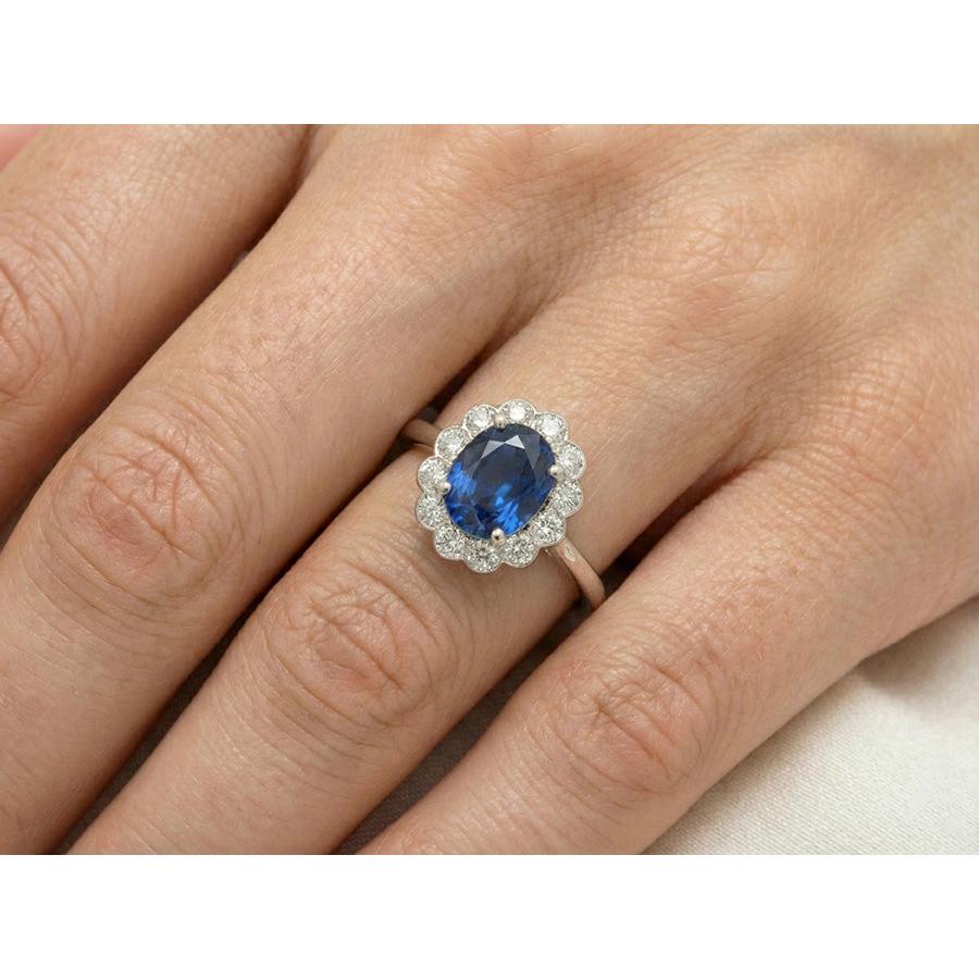 Blauer Saphir Und Aus der Erde Abgebauter Natürlicher Diamant Verlobungs Ring
