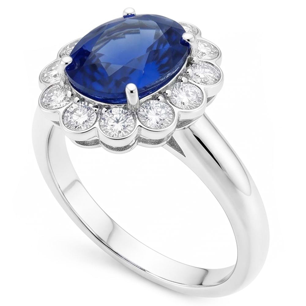 Blauer Saphir Und Aus der Erde Abgebauter Natürlicher Diamant Verlobungs Ring