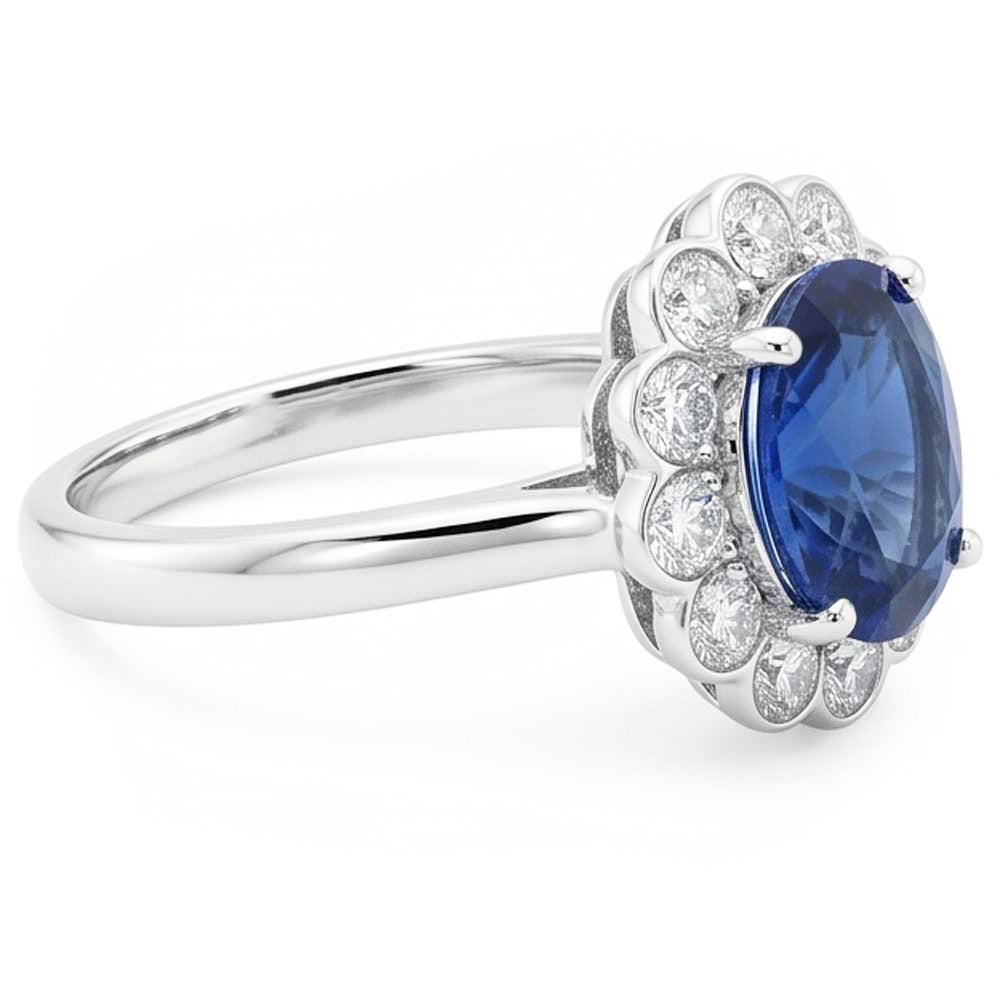 Blauer Saphir Und Aus der Erde Abgebauter Natürlicher Diamant Verlobungs Ring