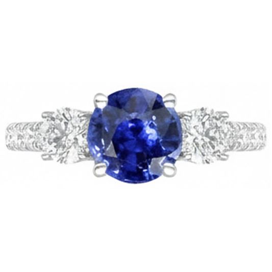 Blauer Saphir-Verlobungsring 4,50 Karat Runde Aus der Erde Abgebauter Natürlicher Diamanten im Brillantschliff