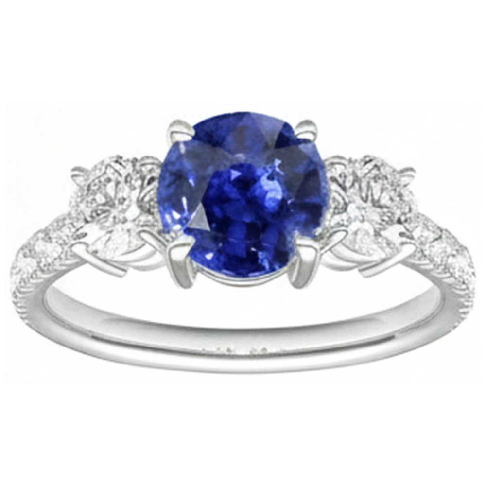 Blauer Saphir-Verlobungsring 4,50 Karat Runde Aus der Erde Abgebauter Natürlicher Diamanten im Brillantschliff