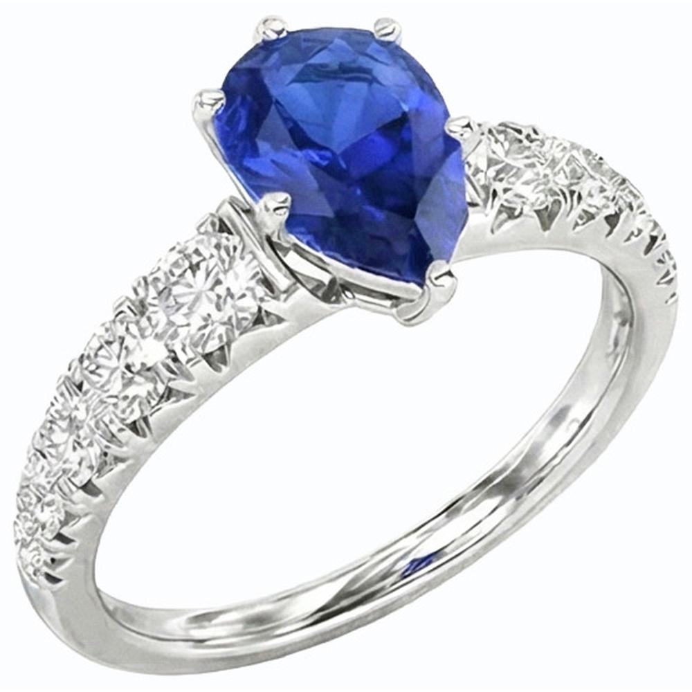 Blauer Saphir-Verlobungsring Birnenform & Natürlicher Diamant ( nicht im Labor gezüchtet )en 3,50 Karat