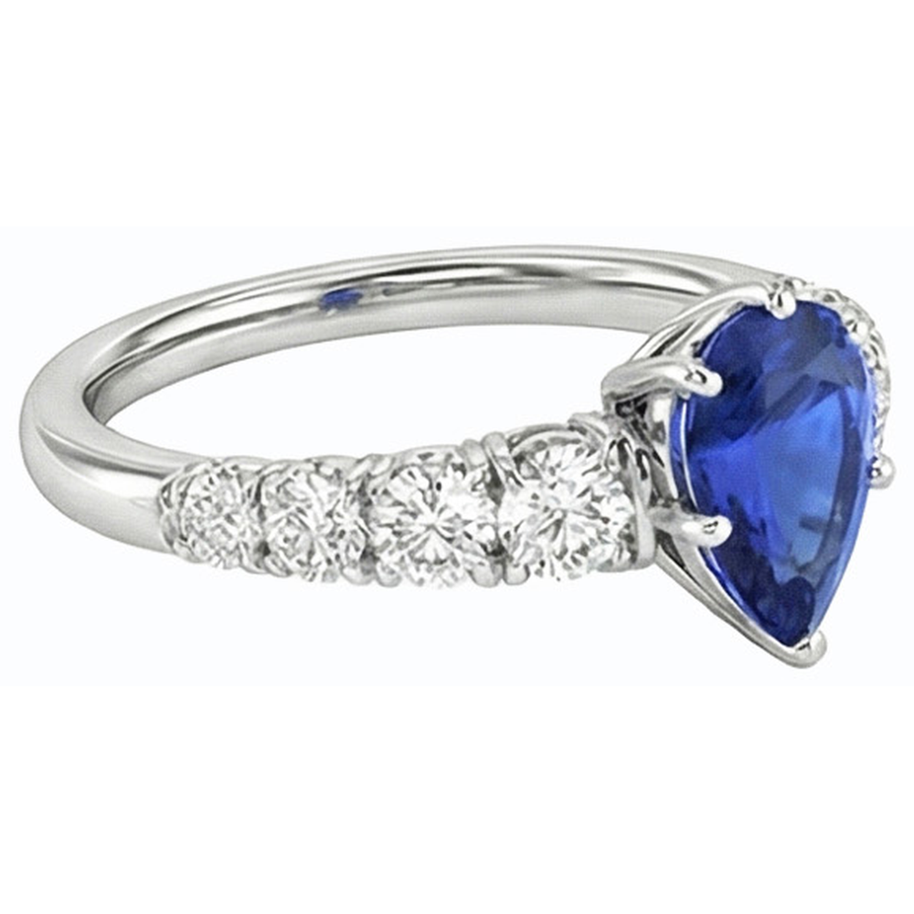 Blauer Saphir-Verlobungsring Birnenform & Natürlicher Diamant ( nicht im Labor gezüchtet )en 3,50 Karat