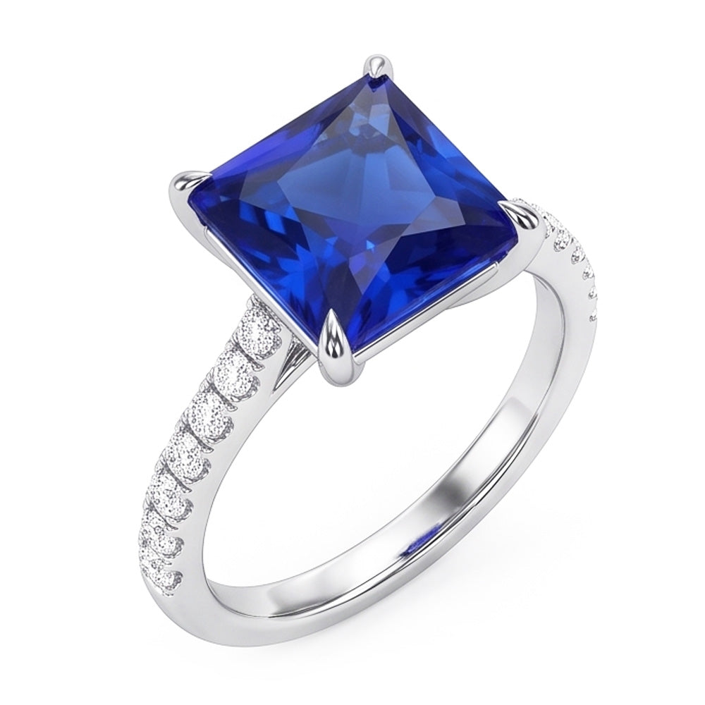 Blauer Saphir-Verlobungsring mit Aus der Erde Abgebauter Natürlicher Diamantakzenten 6 Karat