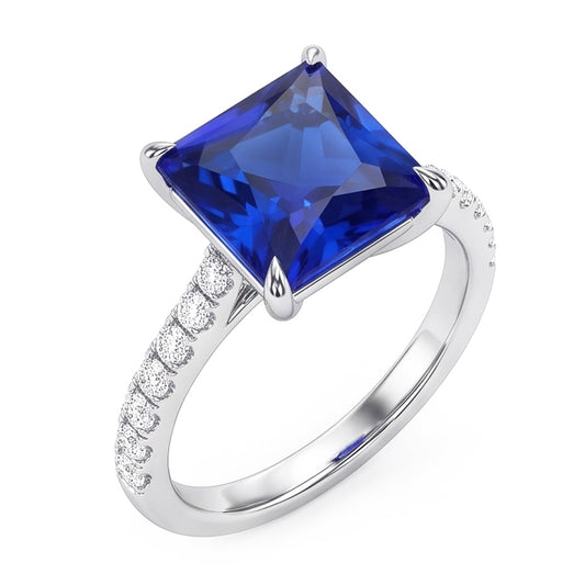 Blauer Saphir-Verlobungsring mit Aus der Erde Abgebauter Natürlicher Diamantakzenten 6 Karat