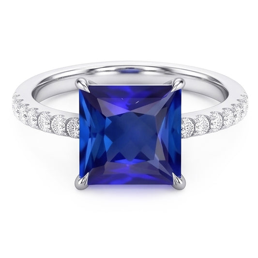 Blauer Saphir-Verlobungsring mit Aus der Erde Abgebauter Natürlicher Diamantakzenten 6 Karat
