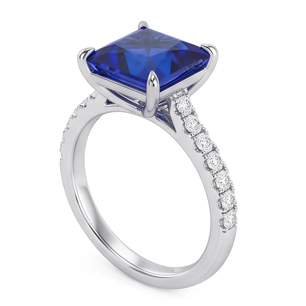 Blauer Saphir-Verlobungsring mit Aus der Erde Abgebauter Natürlicher Diamantakzenten 6 Karat