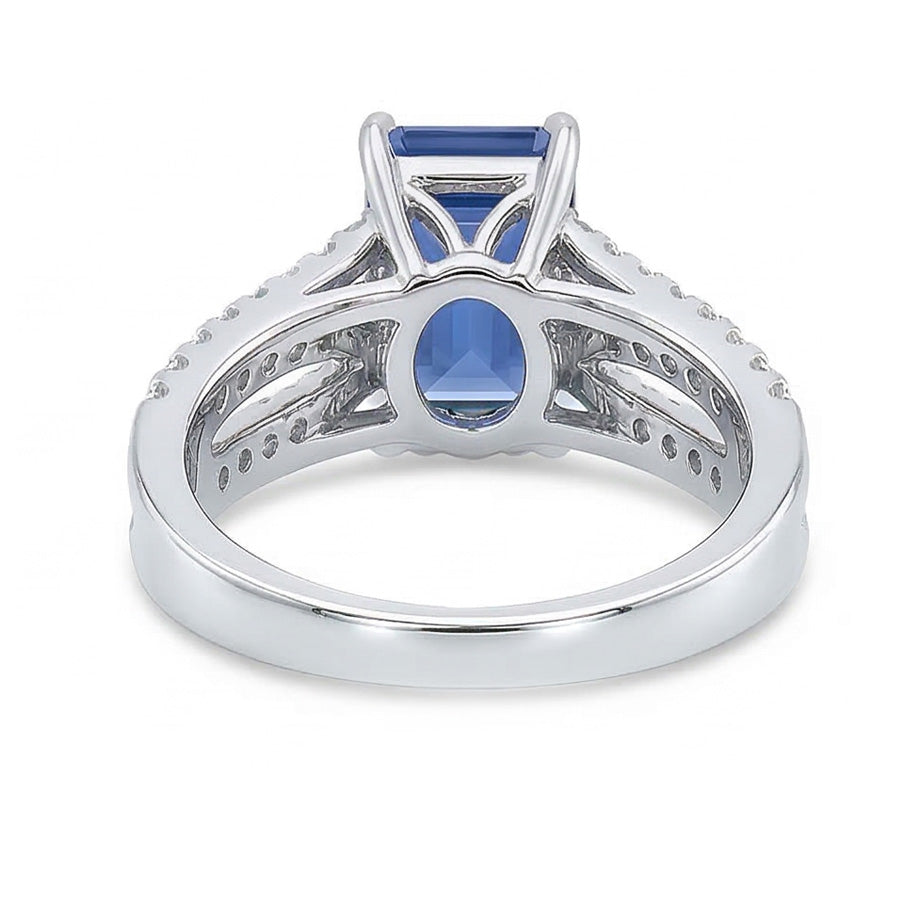 Blauer Saphir-Verlobungsring mit geteiltem Schaft, runde Natürlicher Diamant ( nicht im Labor gezüchtet )en 3,50 Karat