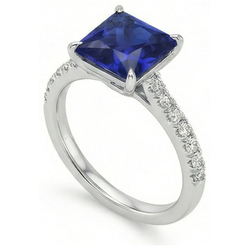 Blauer Saphir & Aus der Erde Abgebauter Natürlicher Diamant Solitaire Akzente Ring 5,50 Karat Princess Cut