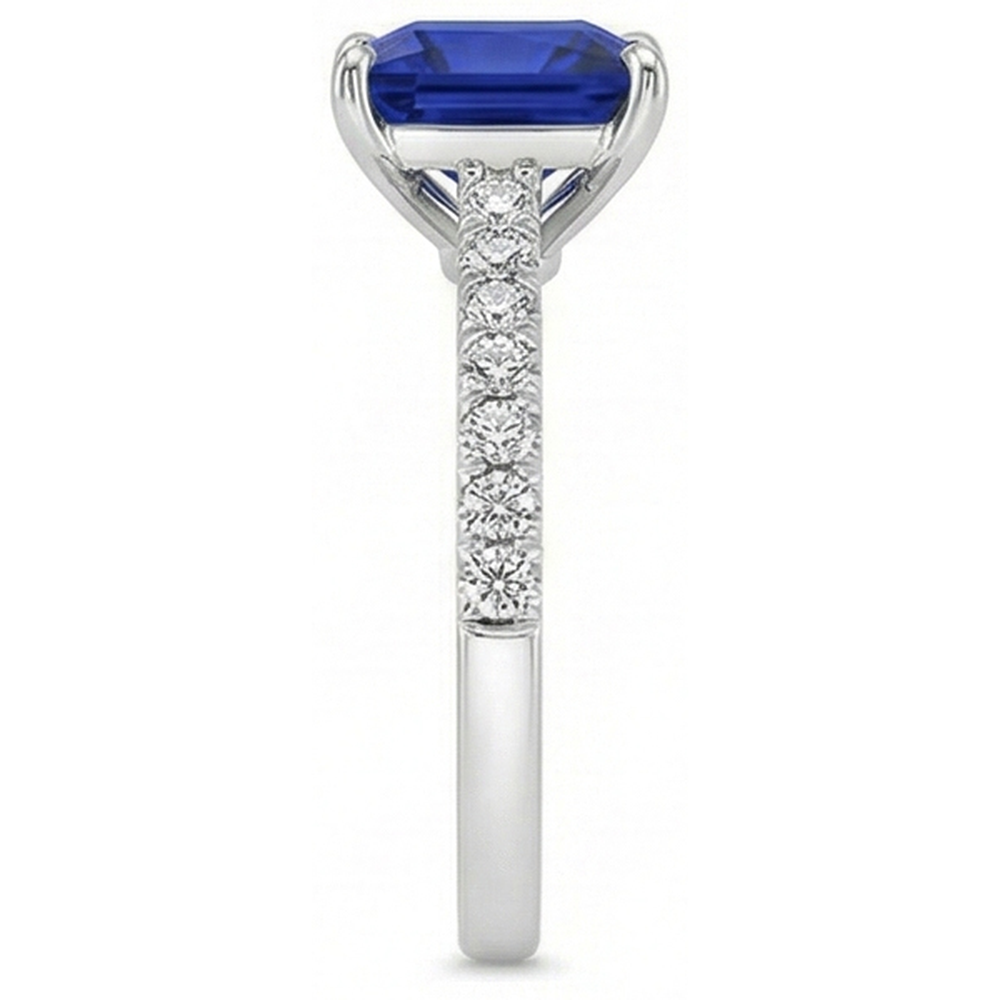 Blauer Saphir & Aus der Erde Abgebauter Natürlicher Diamant Solitaire Akzente Ring 5,50 Karat Princess Cut