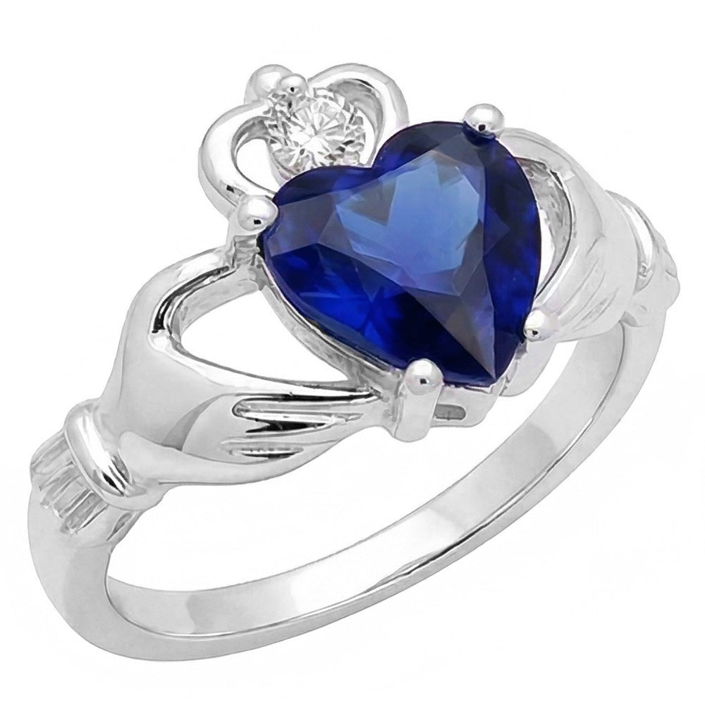 Blauer Saphir & Natürlicher Diamant ( nicht im Labor gezüchtet ) Ring Herzform 2,25 Karat Weißgold 14K
