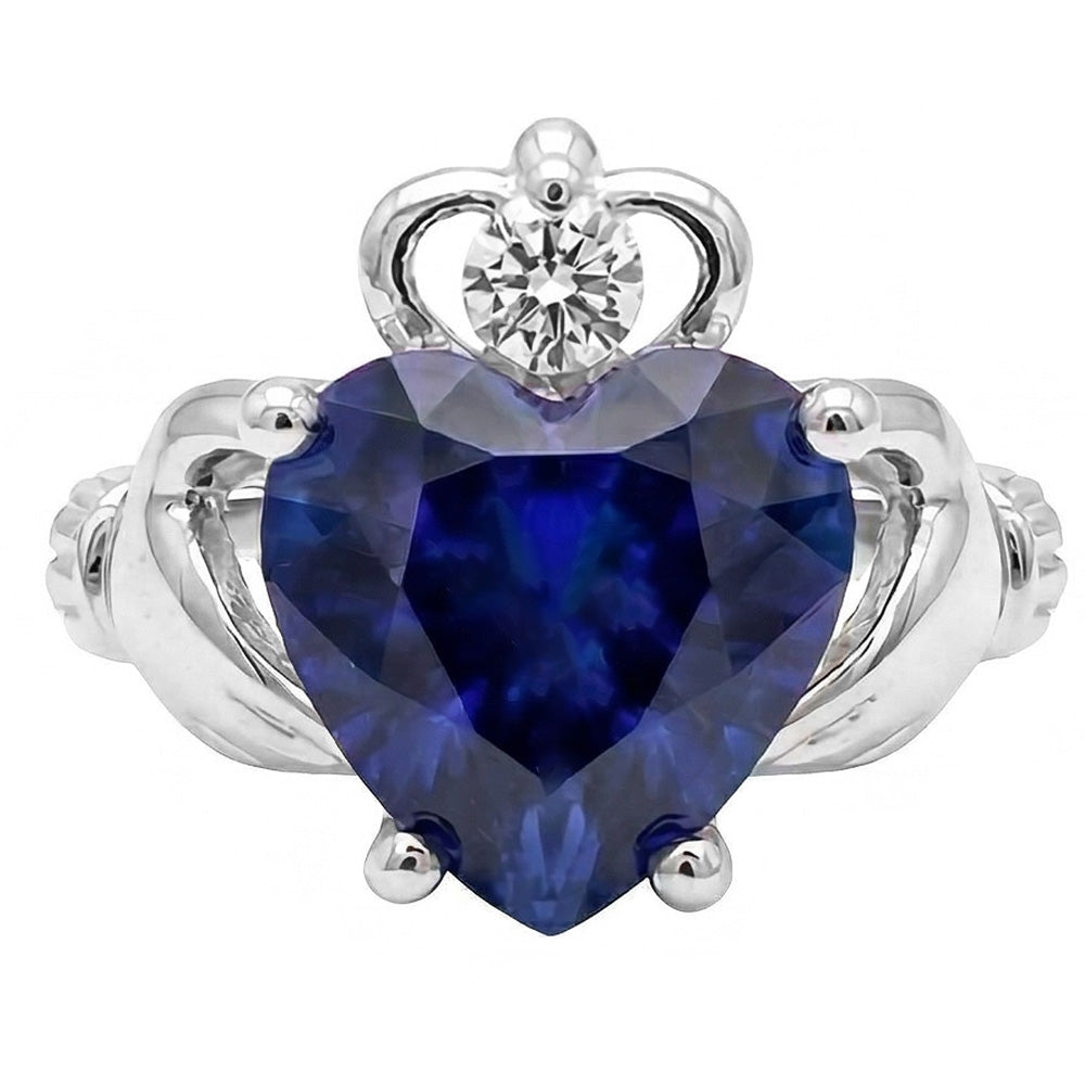 Blauer Saphir & Natürlicher Diamant ( nicht im Labor gezüchtet ) Ring Herzform 2,25 Karat Weißgold 14K