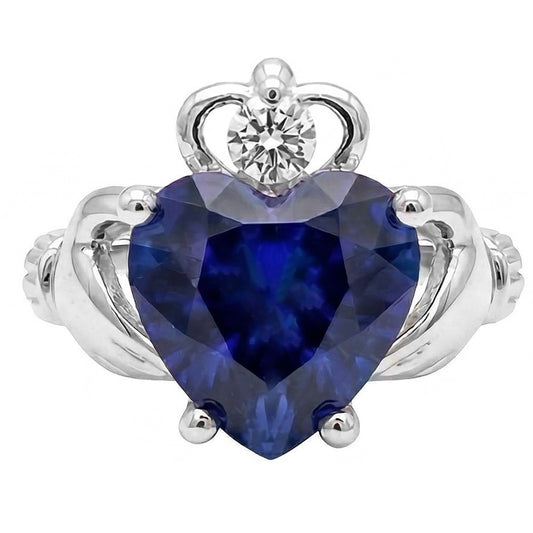 Blauer Saphir & Natürlicher Diamant ( nicht im Labor gezüchtet ) Ring Herzform 2,25 Karat Weißgold 14K
