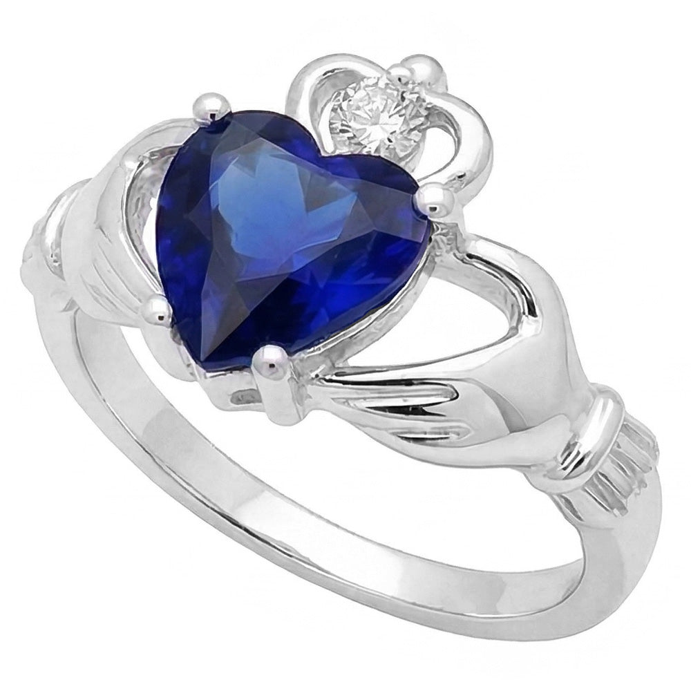 Blauer Saphir & Natürlicher Diamant ( nicht im Labor gezüchtet ) Ring Herzform 2,25 Karat Weißgold 14K